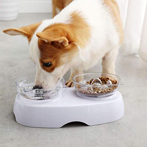 DIAOD Comedero, Mascota vibratorio, Antideslizante for Mascotas Dog Food Bowls Dobles Gatos Orejas Forma Transparente del Plato del alimentador del Agua