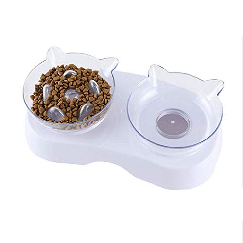 DIAOD Comedero, Mascota vibratorio, Antideslizante for Mascotas Dog Food Bowls Dobles Gatos Orejas Forma Transparente del Plato del alimentador del Agua