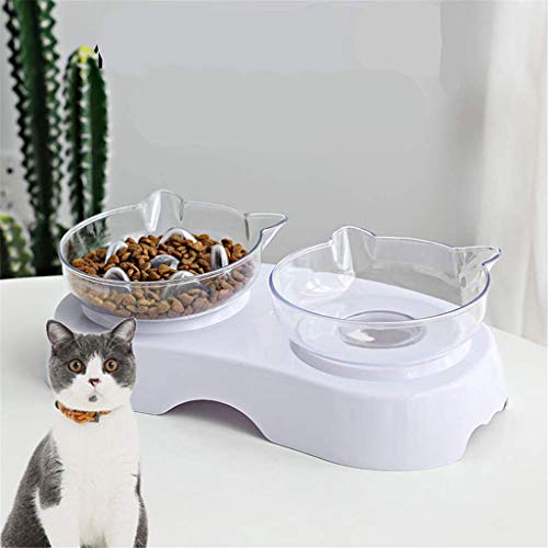 DIAOD Comedero, Mascota vibratorio, Antideslizante for Mascotas Dog Food Bowls Dobles Gatos Orejas Forma Transparente del Plato del alimentador del Agua