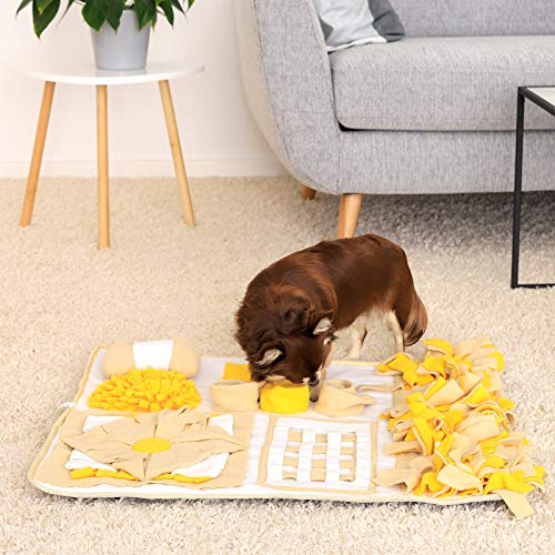 Dibea Alfombra de Actividades Perros alimentación Entrenamiento (M) 70 x 60 cm Amarillo-marrón