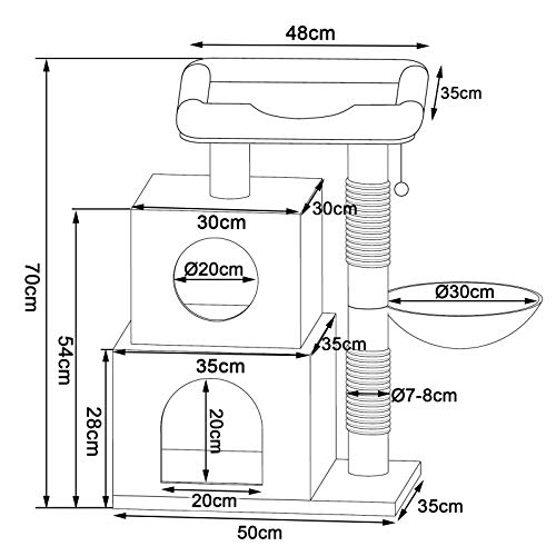 dibea Árbol para gatos Árbol escalador Árbol rascador para gatos Altura 70 cm Gris claro