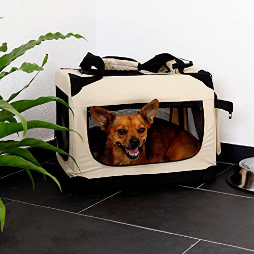 dibea Bolsa de Transporte para perros gatos box caja plegable (S) 50x34x36 cm Beige