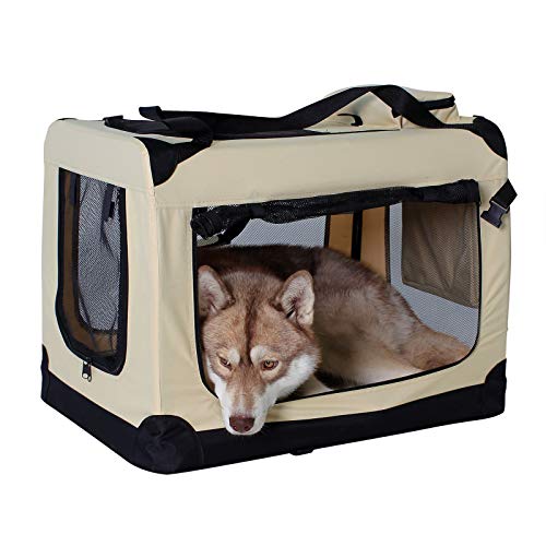 dibea Bolsa de Transporte para perros gatos box caja plegable (XL) 82x58x58 cm Beige