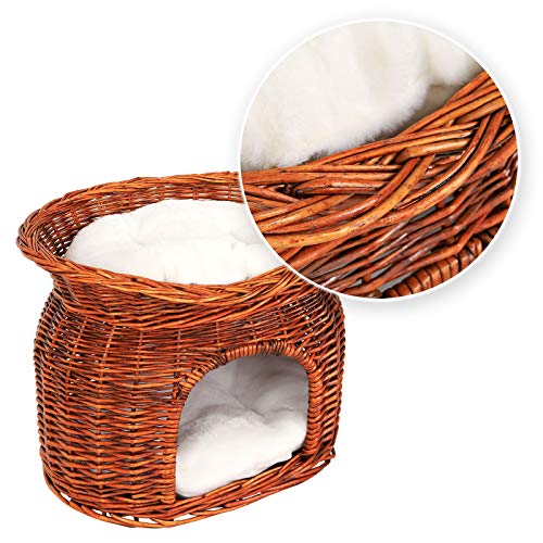 dibea Cesta de mimbre para gatos cesta para gatos cueva gatos 55x39x43 cm Marrón