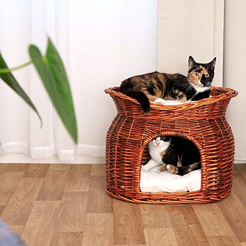 dibea Cesta de mimbre para gatos cesta para gatos cueva gatos 55x39x43 cm Marrón