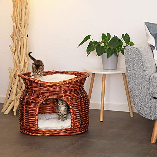 dibea Cesta de mimbre para gatos cesta para gatos cueva gatos 55x39x43 cm Marrón