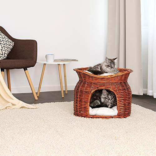 dibea Cesta de mimbre para gatos cesta para gatos cueva gatos 55x39x43 cm Marrón