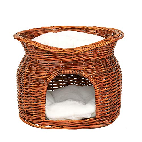dibea Cesta de mimbre para gatos cesta para gatos cueva gatos 55x39x43 cm Marrón