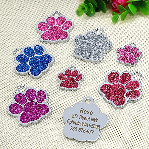 Didog Etiquetas de identificación de mascotas grandes con purpurina para perros y gatos medianos y grandes, grabado personalizado, color rosa