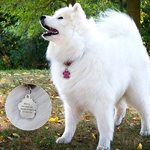 Didog Etiquetas de identificación de mascotas grandes con purpurina para perros y gatos medianos y grandes, grabado personalizado, color rosa