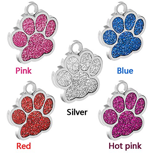Didog Etiquetas de identificación de mascotas grandes con purpurina para perros y gatos medianos y grandes, grabado personalizado, color rosa