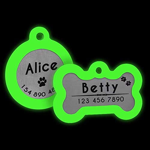 Didog Etiquetas de identificación de perro con grabado personalizado y brillante, silenciador oscuro para proteger la etiqueta y el grabado, acero inoxidable, forma de hueso