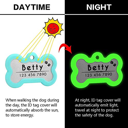 Didog Etiquetas de identificación de perro con grabado personalizado y brillante, silenciador oscuro para proteger la etiqueta y el grabado, acero inoxidable, forma de hueso