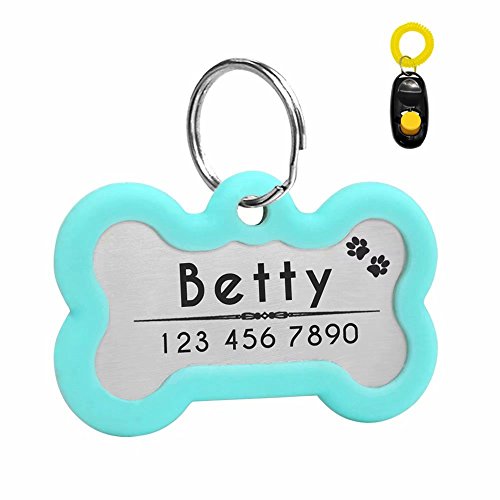 Didog Etiquetas de identificación de perro con grabado personalizado y brillante, silenciador oscuro para proteger la etiqueta y el grabado, acero inoxidable, forma de hueso