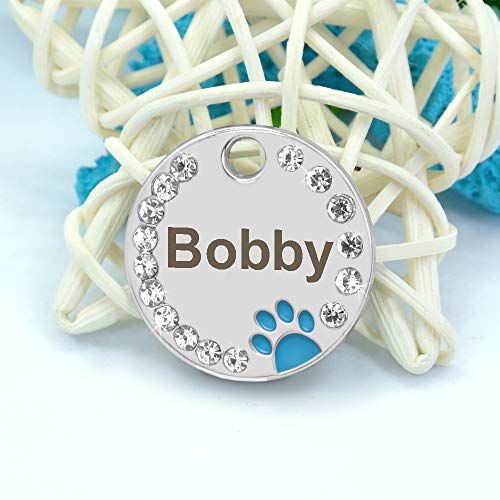 Didog-Etiquetas de identificación para Mascotas,de Acero Inoxidable,Personalizadas,con Cristales Redondos,con diseño de Huellas de Pata,con Grabado láser de Doble Cara,para Perros y Gatitos