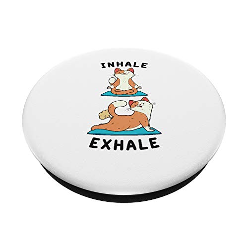 Divertido gato de yoga inhalar exhalar pedos gato posición PopSockets PopGrip: Agarre intercambiable para Teléfonos y Tabletas