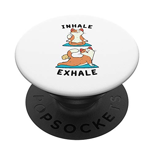 Divertido gato de yoga inhalar exhalar pedos gato posición PopSockets PopGrip: Agarre intercambiable para Teléfonos y Tabletas