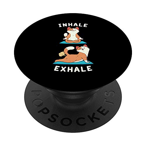 Divertido gato de yoga inhalar exhalar pedos gato posición PopSockets PopGrip: Agarre intercambiable para Teléfonos y Tabletas