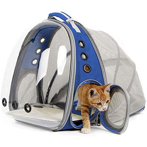 DIYARTS Mochila para Mascotas Mochila para Mascotas Transparente Panorámica Correa para El Hombro Extensible Bolsa para Gato Agujeros De Ventilación Múltiples Tres Colores Disponibles (Blue)