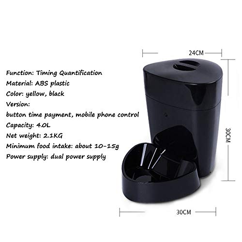 DjfLight Alimentador automatico de Mascotas para Perro Gato, automatico comedero, Inteligente Control Remoto Inteligente Dispositivo de alimentación automática Gato Perro Comida tazón,Black