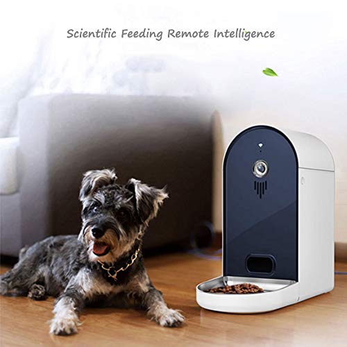 DjfLight Alimentador automatico de Mascotas para Perro Gato, automatico comedero, Smart Mobile App Remote Video Remote Control Timing Large Capacity Dual Power Supply,Darkblue