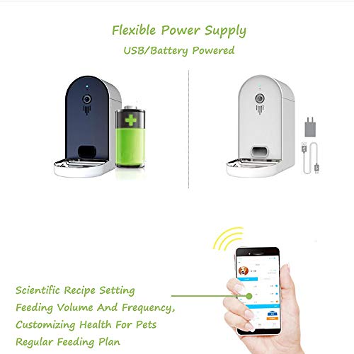 DjfLight Alimentador automatico de Mascotas para Perro Gato, automatico comedero, Smart Mobile App Remote Video Remote Control Timing Large Capacity Dual Power Supply,Darkblue