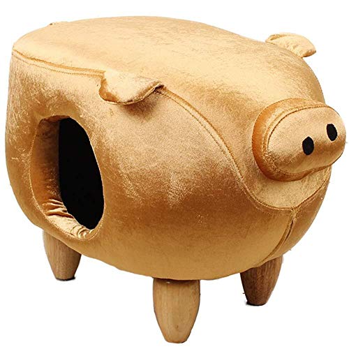 DKee Cama de Mascotas Colchoneta for Gatos, Taburete Tela de Gato Casa de algodón y Tejido de Lino Medio Multifuncional Cerrado en Taburete de Gato (Tela Dorada de Terciopelo Corto), Dorado