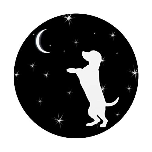 Dog Standing Up Hind Legs Dog Breed Moon Stars on Black PopSockets PopGrip: Agarre intercambiable para Teléfonos y Tabletas