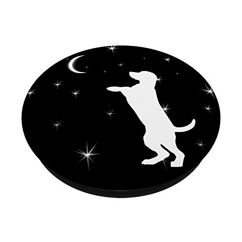 Dog Standing Up Hind Legs Dog Breed Moon Stars on Black PopSockets PopGrip: Agarre intercambiable para Teléfonos y Tabletas