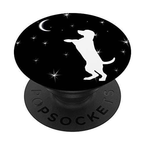 Dog Standing Up Hind Legs Dog Breed Moon Stars on Black PopSockets PopGrip: Agarre intercambiable para Teléfonos y Tabletas