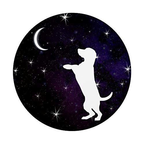 Dog Standing Up Hind Legs Moon Stars Dog Breed on Black PopSockets PopGrip: Agarre intercambiable para Teléfonos y Tabletas