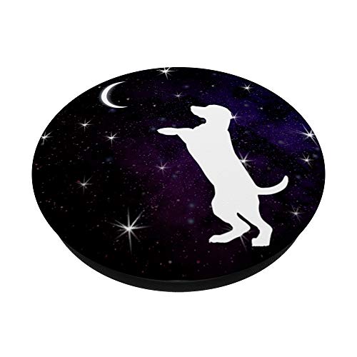 Dog Standing Up Hind Legs Moon Stars Dog Breed on Black PopSockets PopGrip: Agarre intercambiable para Teléfonos y Tabletas