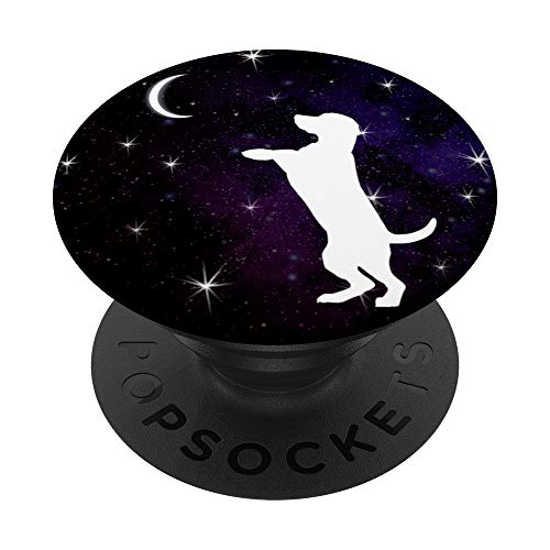 Dog Standing Up Hind Legs Moon Stars Dog Breed on Black PopSockets PopGrip: Agarre intercambiable para Teléfonos y Tabletas