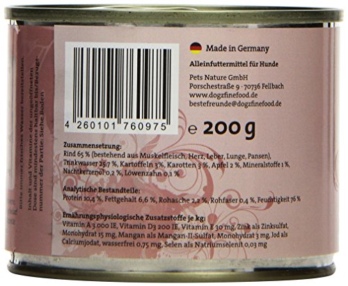 Dogz finefood - Comida húmeda para Perros - N° 2 Vacuno - Comida húmeda para Perros y Cachorros - sin Cereales y sin azúcar - Alto Porcentaje de Carne, Diferentes tamaños 100 g - 800 g