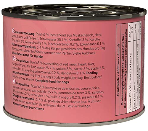 Dogz finefood - Comida húmeda para Perros - N° 2 Vacuno - Comida húmeda para Perros y Cachorros - sin Cereales y sin azúcar - Alto Porcentaje de Carne, Diferentes tamaños 100 g - 800 g