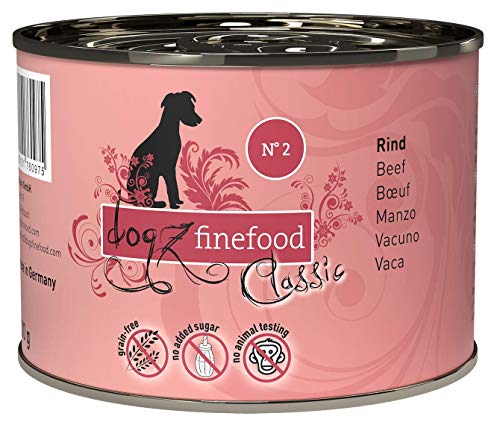 Dogz finefood - Comida húmeda para Perros - N° 2 Vacuno - Comida húmeda para Perros y Cachorros - sin Cereales y sin azúcar - Alto Porcentaje de Carne, Diferentes tamaños 100 g - 800 g