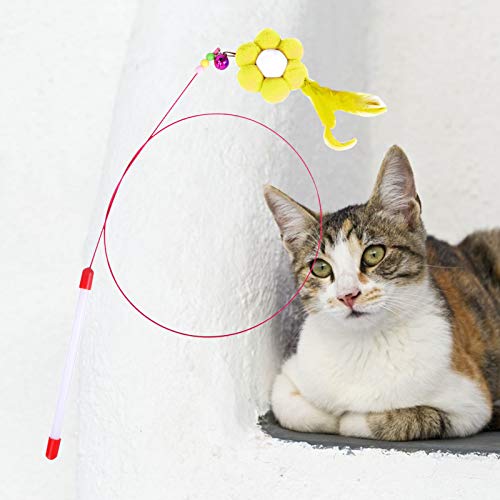 dontdo Divertidos gatos palo gatos juguete mascotas gatos gatos pluma campanas tetera palo flores diseño interativo juguete suministros para mascotas amarillo