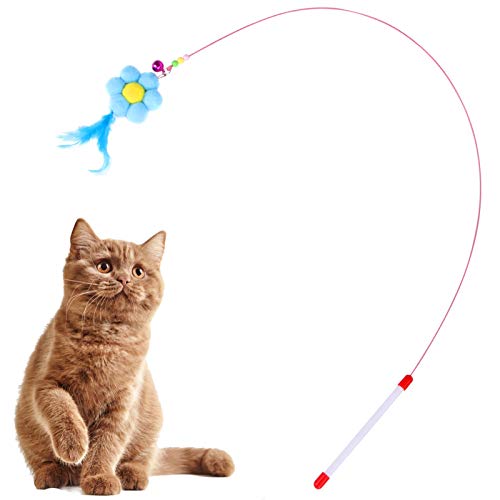dontdo Divertidos gatos palo gatos juguete mascotas gatos gatos pluma campanas tetera palo flores diseño interativo juguete suministros para mascotas amarillo
