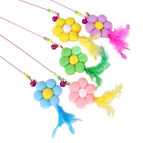dontdo Divertidos gatos palo gatos juguete mascotas gatos gatos pluma campanas tetera palo flores diseño interativo juguete suministros para mascotas amarillo