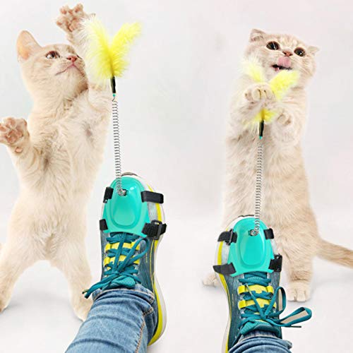 dontdo Divertidos Gatos Palo Plumas Peludo Gatos Juguete Divertido Gato Teaser Palo De Plástico Pluma Varita De Juguete Interactivo Gatito Accesorio Amarillo