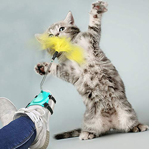 dontdo Divertidos Gatos Palo Plumas Peludo Gatos Juguete Divertido Gato Teaser Palo De Plástico Pluma Varita De Juguete Interactivo Gatito Accesorio Amarillo