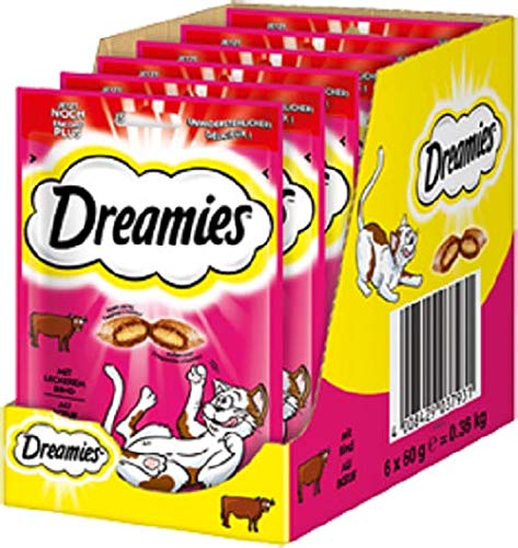 Dreamies Klassiker Katzensnacks - Traumhaft knusprige Bolsillos con tierno Relleno - 6 x 60 g