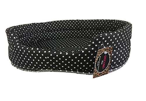 Ducomi Fufy – Cama para perros y gatos de Oxford – Suave caseta para mascotas – Fácil de lavar (XS, negro con lunares negros)