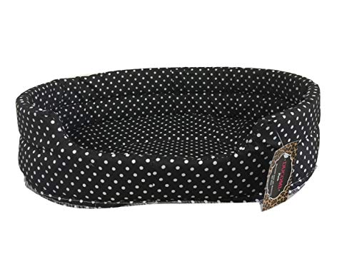 Ducomi Fufy – Cama para perros y gatos de Oxford – Suave caseta para mascotas – Fácil de lavar (XS, negro con lunares negros)