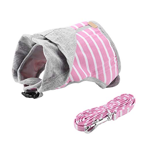 Duokon Ajustable Gato Arnés con Capucha Escape A Prueba de Rayas Patrón Cuello Hebilla Sombrero Chaleco Collar con Correa para Mascota Entrenamiento al Aire Libre Caminar Jugando(Rosado)