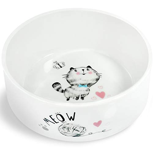Dynmeow Comedero Gato Ceramica, Comederos y Bebederos para Gatos, Cuenco para Mascotas Antideslizante con Patrón de Mariposa