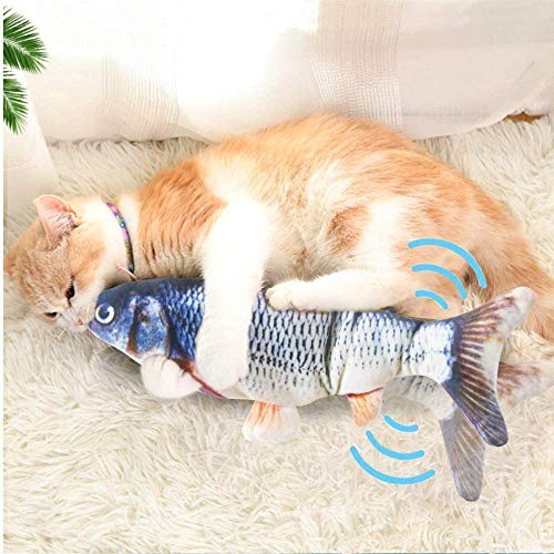 Eastbride Pez muñeca eléctrica,Juguete de simulación de pez eléctrico para Mascotas, Juguete de Gato Recargable USB-Koi Dorado y Plateado_30cm,Juguetes Interactivo para Gatos con Hierba gatera