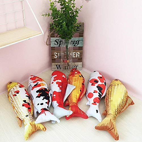 Eastbride Pez muñeca eléctrica,Juguete de simulación de pez eléctrico para Mascotas, Juguete de Gato Recargable USB-Koi Dorado y Plateado_30cm,Juguetes Interactivo para Gatos con Hierba gatera