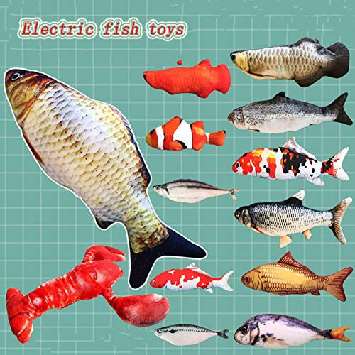 Eastbride Pez muñeca eléctrica,Juguete de simulación de pez eléctrico para Mascotas, Juguete de Gato Recargable USB-Koi Dorado y Plateado_30cm,Juguetes Interactivo para Gatos con Hierba gatera