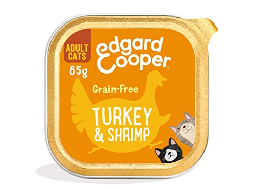 Edgard & Cooper Comida humeda Gatos Adultos sin Cereales, Natural con Pavo Fresco y Gambas. Comida Sana Rica en nutrientes y antioxidantes Naturales Pack tarrinas de 19x85gr